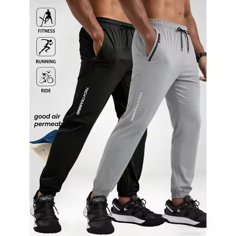 2-Piece Summer Men's Lightweight Stretchy Joggers Ultra Thin Breathable Sweatpants For Sports Casual