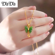 Pure 18k Saudi gold necklace pawnable women's Hetian jade opal butterfly pendant wedding jewelry for wife gift