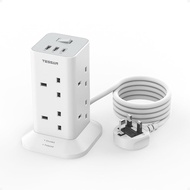 Tower Extension Lead 2M with USB C Slots, TESSAN 8 Way Multi  Plug  Extension  Socket,  Surge  Prote