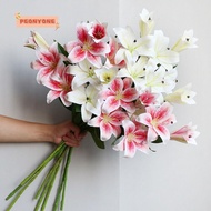 PEONYTWO Artificial Flowers, Simple PU Lily Flowers, Exquisite Washable Realistic 3Heads Fake Flowers
