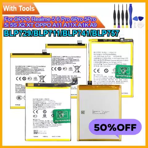 New BLP711 BLP729 BLP757 BLP741 Replacement Phone Battery for OPPO Realme 5 6 Pro 6Pro 5Pro 5i 5S X2