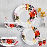 Hibiscus Series Tableware Set Melamine Plate Set Pinggan Mangkuk Plastik Murah Cawan Plastik Pingan Mangkuk Bunga Design