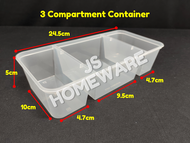 MW TC1300 / 3 Compartment PP Lunch Box with Lid (50pcs±) / Disposable Plastic Food Box / Bento Box /