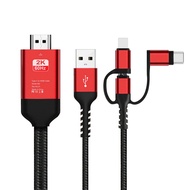3 in 1 HD 2.0 4K 60FPS HD 1080P 2M Mirroring Cable Phone to TV HDTV HD Converter Adapter USB Cable F