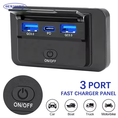 For Car Truck RV Dual USB C Port Fast Charger 36W QC PD 30W Outlet Panel Waterproof Power Adapter 12