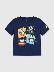男幼童裝|Gap x 功夫熊貓聯名 Logo純棉印花圓領短袖T恤-藏藍色