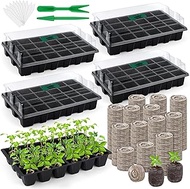 4 Pack 24-Cells Seed Starter Tray Kit Germination Tray with Humidity Dome and Base, Plant Growing Ki