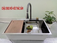 CHẬU THÁC Chậu Rửa Chén Bát CAO CẤP VÀ VÒI RÚT HIỆN ĐẠI CHẬU PHỦ NANO XÁM CHỐNG TRẦY N20 7546 KHAY V