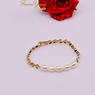 VT45 - Gold Plated Bracelet with Charm and Premium Freshwater Pearl 8-9 mm. Length 17cm