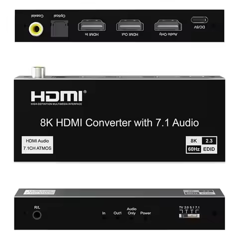 HDMI 2.1 Audio Extractor Converter 4K 120Hz Video Converter 8K 60hz Support Dolby Atmos Digital Coax