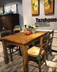 出口歐洲全實木白橡木法式做舊復古地中海格餐枱配同款餐椅.餐椅為雙色配搭,極有創意,都係法式做舊效果,線條優美古典.坐感舒適,配搭復古全實木餐枱的做舊效果,極有質感.係一款有型又實用的靚靚餐枱組合.餐枱