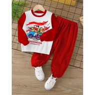 MERAH Merput Cute Motif Happy Birthday Indoneisa Setln Abak August Red and White T-shirt + Pants Sui
