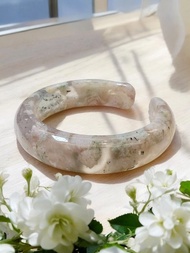 櫻花瑪瑙手鐲瑪瑙手鐲 貓鐲 開口鐲稀有水蜜桃綠硃砂54-56