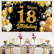 180*110CM 18th Black Gold Polyester Backdrop Curtain Birthday Decoration Set Glitter Happy Birthday