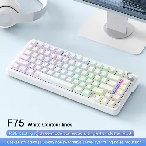 FREEWOLF F75 Wireless Gaming Keyboard AULA F75 Same Model,75% Mating Row Hot Swap Gaming Keyboard,Tr