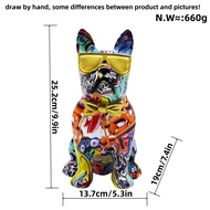 cod Desktop Animal Statues Graffiti French Bulldog Figurines Resin Handmade Sculptures for Office Ho