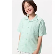 KEMEJA UNIQLO children's linen blend shirt with open collar and short sleeves