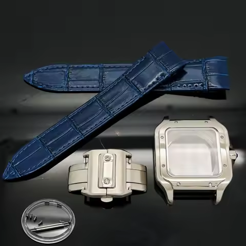 38mm Square Golden Watch Strap Case Leather Watchband for Sandoz NH36 NH35 NH70 Movement for 27mm Di