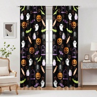 2PCS Halloween Themed Printed Curtains With Candy, Ghost, Star, Pumpkin And Other Patterns, Curtains