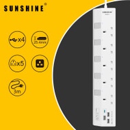 Sunshine 5位插座+4位USB獨立開關防雷拖板(ESUD-5) | 3USB+1Type C | 3米線長 | 香港行貨