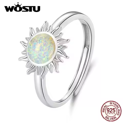 WOSTU 925 Sterling Silver Sun Style Rainbow Opal Opening Ring Women Wedding Party Stackable Opals St