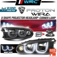 Vland Proton Wira (U Shape) Projector Headlamp + Corner Lamp (Black)