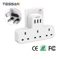 TESSAN Power Socket Wall Power Strip with 3 USB Ports and 3 Outlets ,3 Way USB Adapter Multi Plug Wall Chagre 3 Pin UK Standard Charger Singapore Adaptor Wall Plug Power Strip