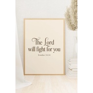 Exodus 14:14 Bible Verse poster The Lord Will Fight for You Wall Art Scripture Watercolor Mountain P