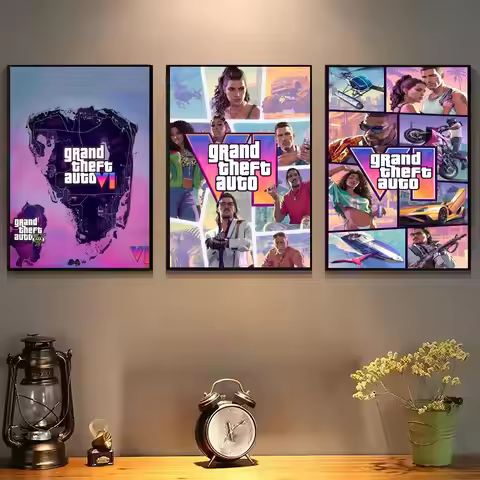 Hot Game Gta 6 Poster For Self-adhesive Art Waterproof Paper Sticker Coffee House Bar Room Wall Deco