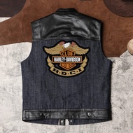Rompi denim kulit biker Harley davidson vest jeans rompi motor hdci
