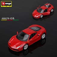 รถโมเดลเหล็กหล่อ Bimagao สเกล 124 รุ่น Ferrari 488 GTB ของเล่นสะสมคุณภาพสูง รถแข่งสปอร์ต ของขวัญ