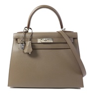 HERMES Epsom皮革Kelly 28銀扣手挽肩背兩用袋Etain