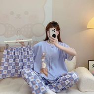 Women 3Pcs Set Pyjamas Short Sleeve Sleepwear Set Baju Tidur Pajamas Wanita 女舒适睡衣3件套装