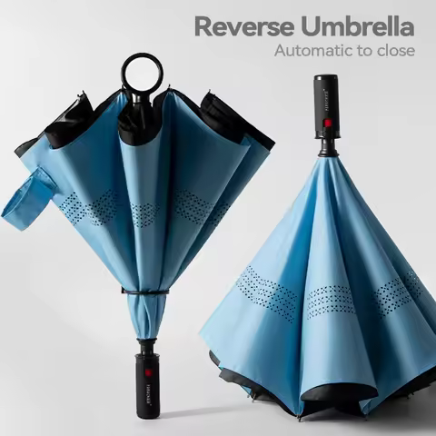 Parachase Reverse Umbrella Windproof Strong 8 Ribs, 2 Folding Umbrella Automatic Close, Double Layer