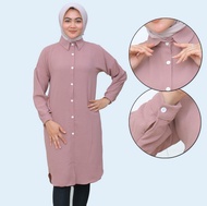 Tunik Basic Crinkle Airflow Wanita Remaja Muslim Polos Kancing Aktif Panjang  Bawah Lutut Kekinian T