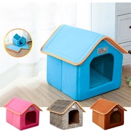 Winter Pet House Foldable Bed With Mat Soft Leopard Dog Puppy Sofa Cushion House Kennel Nest Dog Cat Bed For Small Medium Dogs