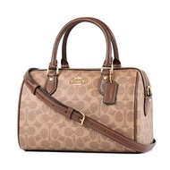 🔥原價15000！全新品 閒置出清  COACH 蔻馳 緹花LOGO防刮皮革手提/斜背二用波士頓包-棕褐