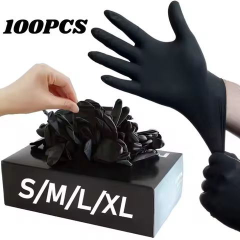 New 100PCS Black vinyl Nitrile Disposable Gloves Heavy Duty Thickened Elastic Household Kitchen Clea