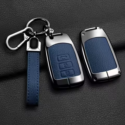 Zinc Alloy Leather Car Key Case for Toyota Prado Yaris Vios Previa Aygo 2017 2018 Yaris Porte Spade 