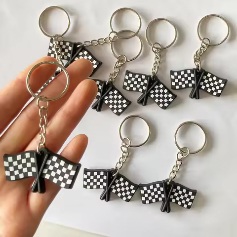 8Pcs Race Car Keychain Silicone Keychain Baby Shower Goodie Bag Fillers Racing Flag PVC Key Ring Rac