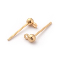 10pc Brass Stud Earrings Findings with Loop Long-Lasting Plated Nickel Free Real 18K Gold Plated Round 13mm Hole: 1mm Pin: 0.7mm Ball: 3mm in diameter