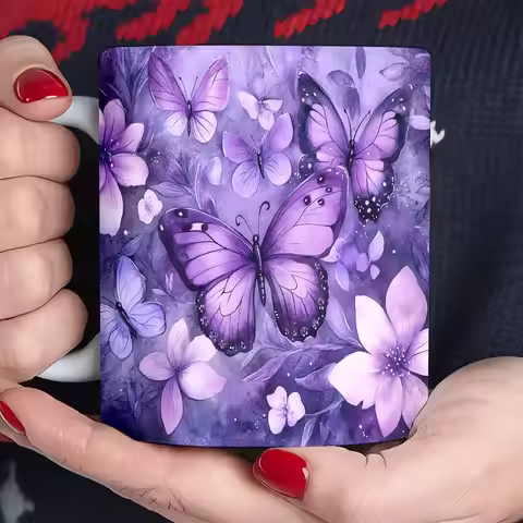1 11 oz Porcelain Butterfly Mug - Fascinating Purple and Blue Design Perfect for Coffee, Tea, Milk |