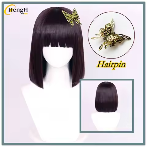 Anime Yosano Akiko Synthetic Hair Unisex 30cm Dark Brown Bobo Cosplay Anime Wig Hairpin Heat Resista