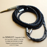 2Pin 0.78mm Cable for SIMGOT EA500LM EW300 EA1000, 24 Core OCC Silver Plated, Bass-Boosted 2.5/4.4 F