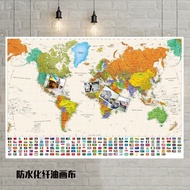 Color World Map with Flag Poster Size Wall Decoration World Big Map Canvas Map