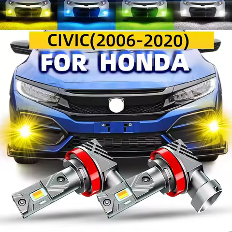 2pcs Car LED Front Fog Light Bulbs White Yellow Dual Colors Switchback For Honda Civic VIII 4D IX 5D