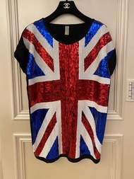 1216 kARY 英國🇬🇧國旗亮片 寬版T恤