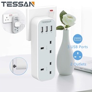 Double Plug Adaptor with 3 USB, TESSAN 2 Way Multi Plugs Extension Adapter, 13A UK 3 Pin Wall Charger Sockets Power Extender for Home, Kitchen, Office