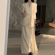 Chinese Style Fashion Suit for Women Elegant V-neck Blazer High Waist A-line Long Skirt Two-piece Se