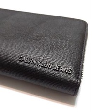40%off - CK Calvin Klein Jeans Black Leather Long Zip Around Wallet 黑色 真皮 多格 長銀包